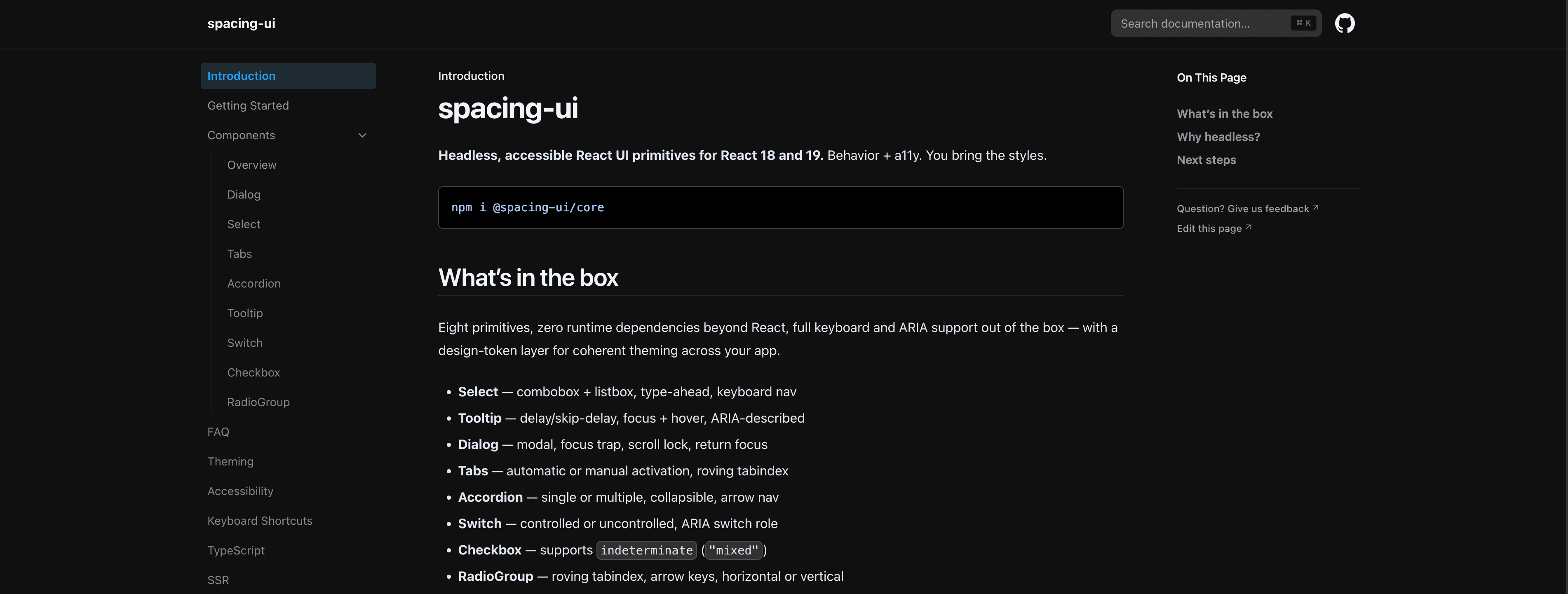 SPACING UI preview